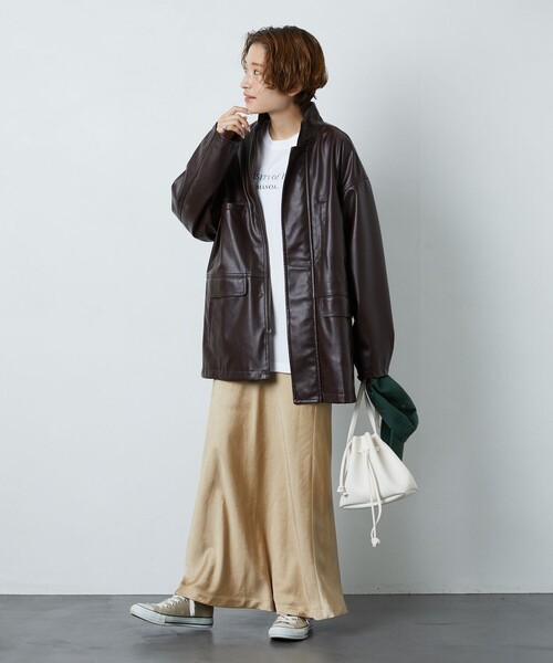 FREAK'S STORE(フリークスストア)の「▽【WEB限定】フェイクレザースタンドカラーブルゾン(ブルゾン・レディース・ブラック/ダークブラウン・フリ-)」の20枚目の写真