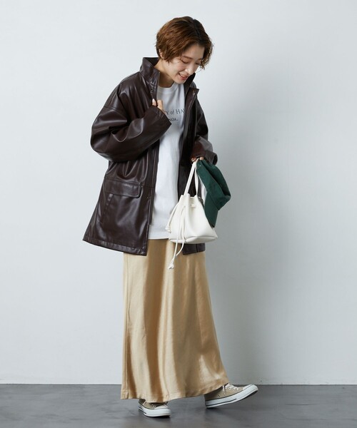 FREAK'S STORE(フリークスストア)の「▽【WEB限定】フェイクレザースタンドカラーブルゾン(ブルゾン・レディース・ブラック/ダークブラウン・フリ-)」の11枚目の写真