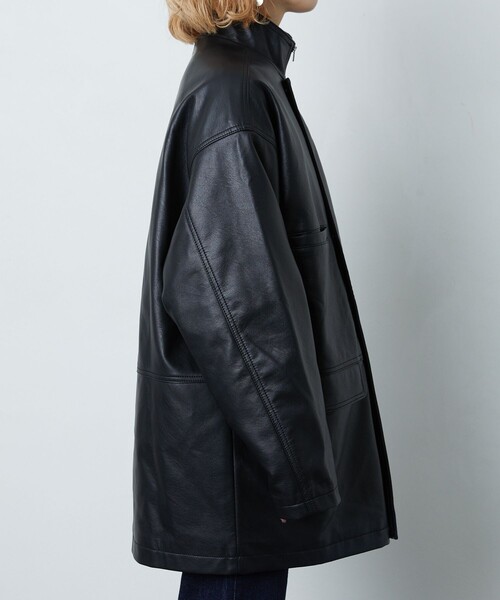 FREAK'S STORE(フリークスストア)の「▽【WEB限定】フェイクレザースタンドカラーブルゾン(ブルゾン・レディース・ブラック/ダークブラウン・フリ-)」の6枚目の写真