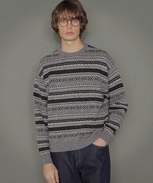 MACKINTOSH LONDON（マッキントッシュ ロンドン）の「5ゲージフェアアイル柄クルーネックニット（ニット/セーター・メンズ・チャコールグレー/ベージュ系その他4・M/L/LL）」の2枚目の写真
