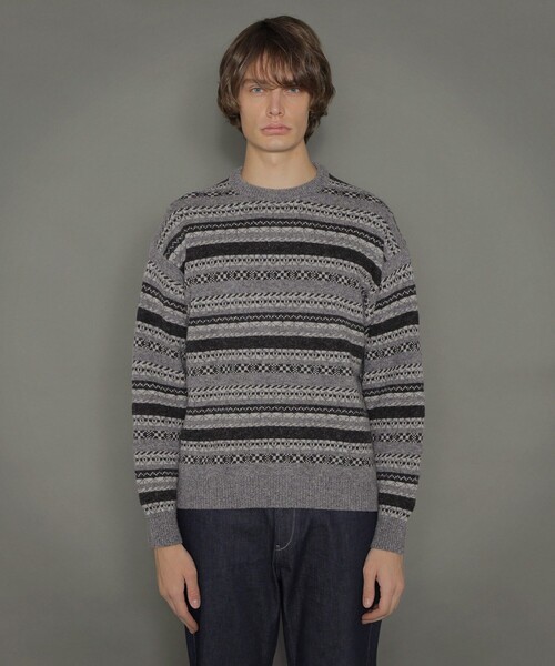 MACKINTOSH LONDON（マッキントッシュ ロンドン）の「5ゲージフェアアイル柄クルーネックニット（ニット/セーター・メンズ・チャコールグレー/ベージュ系その他4・M/L/LL）」の7枚目の写真