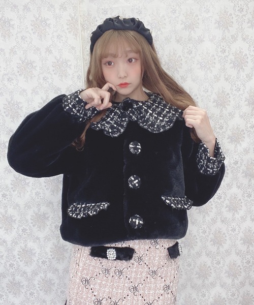 Swankiss（スワンキス）の「TS tweed fur C/T（その他アウター・レディース・ピンク/ブラック/ベージュ・FREE）」の2枚目の写真