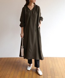 andme | とろみ素材2way長袖衿ギャザーロングワンピース(ワンピース)