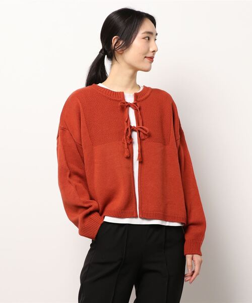 Samansa Mos2（サマンサ モスモス）の「リボン前後着ニットカーディガン（カーディガン/ボレロ・レディース・ブラック/ベージュ/レッド/キナリ・ﾌﾘ-）」の8枚目の写真