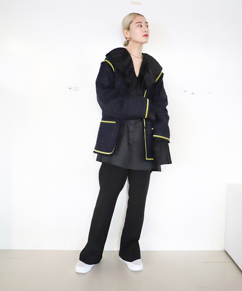 CITYSHOP（シティーショップ）の「FANCY TWEED ジャケット（ノーカラージャケット・レディース・ブラック/サックスブルー・36/38）」の5枚目の写真