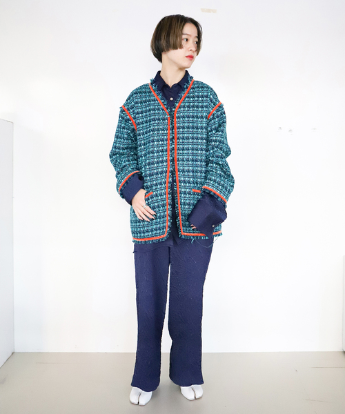 CITYSHOP（シティーショップ）の「FANCY TWEED ジャケット（ノーカラージャケット・レディース・ブラック/サックスブルー・36/38）」の7枚目の写真