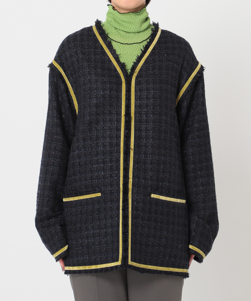 CITYSHOP（シティーショップ）の「FANCY TWEED ジャケット（ノーカラージャケット・レディース・ブラック/サックスブルー・36/38）」の8枚目の写真