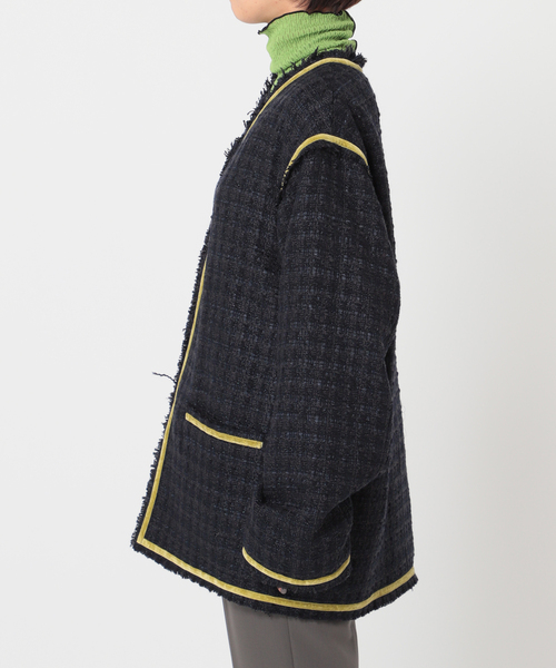 CITYSHOP（シティーショップ）の「FANCY TWEED ジャケット（ノーカラージャケット・レディース・ブラック/サックスブルー・36/38）」の9枚目の写真