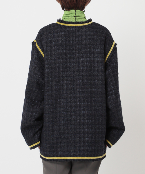 CITYSHOP（シティーショップ）の「FANCY TWEED ジャケット（ノーカラージャケット・レディース・ブラック/サックスブルー・36/38）」の10枚目の写真