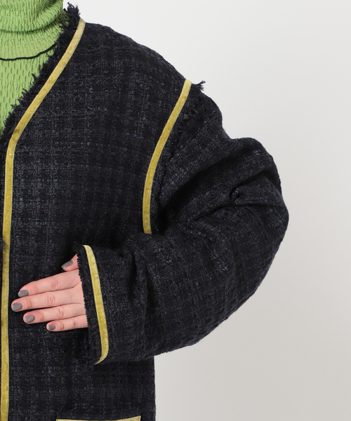 CITYSHOP（シティーショップ）の「FANCY TWEED ジャケット（ノーカラージャケット・レディース・ブラック/サックスブルー・36/38）」の14枚目の写真