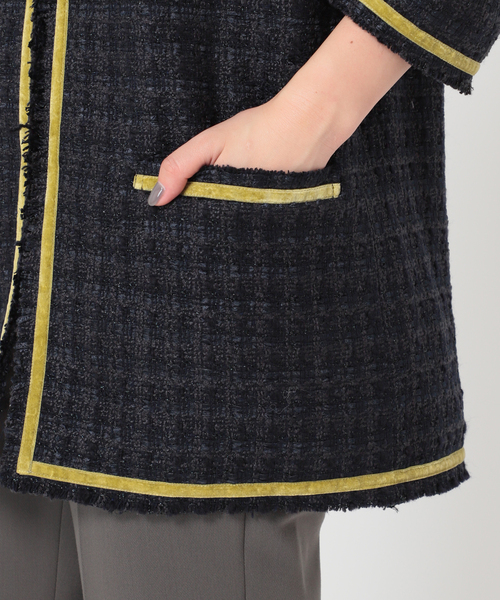 CITYSHOP（シティーショップ）の「FANCY TWEED ジャケット（ノーカラージャケット・レディース・ブラック/サックスブルー・36/38）」の16枚目の写真