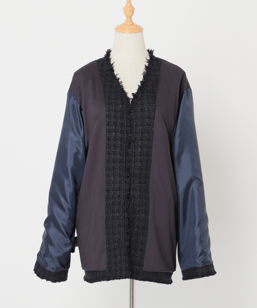 CITYSHOP（シティーショップ）の「FANCY TWEED ジャケット（ノーカラージャケット・レディース・ブラック/サックスブルー・36/38）」の18枚目の写真