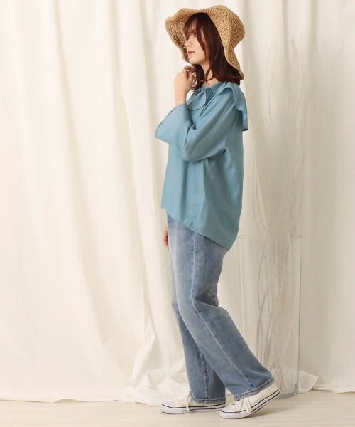 libelle more（リベル モア）の「微光沢ラッフルカラーブラウス（シャツ/ブラウス・レディース・ブラック/ライトブルー/ピンク/オフホワイト・L/M）」の12枚目の写真