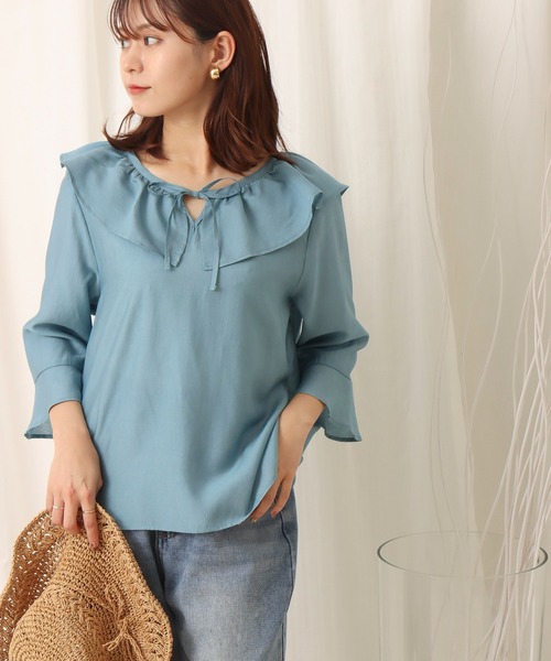 libelle more（リベル モア）の「微光沢ラッフルカラーブラウス（シャツ/ブラウス・レディース・ブラック/ライトブルー/ピンク/オフホワイト・L/M）」の14枚目の写真