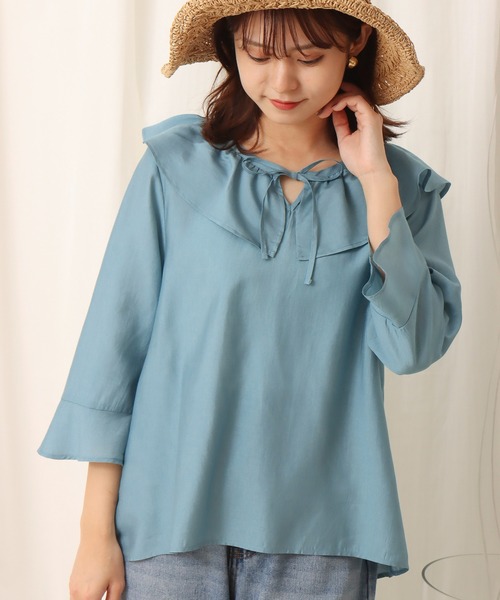 libelle more（リベル モア）の「微光沢ラッフルカラーブラウス（シャツ/ブラウス・レディース・ブラック/ライトブルー/ピンク/オフホワイト・L/M）」の18枚目の写真