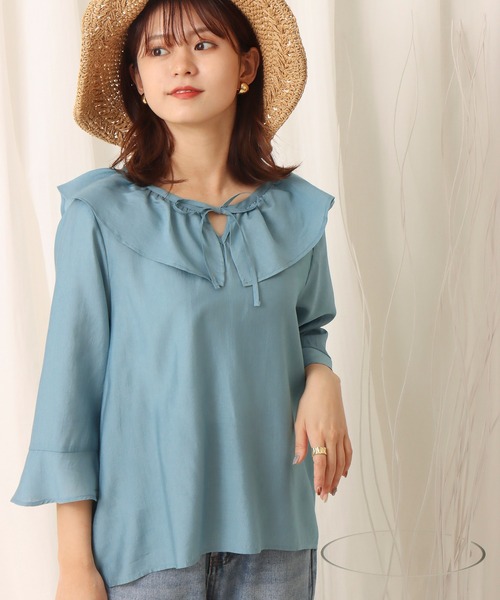 libelle more（リベル モア）の「微光沢ラッフルカラーブラウス（シャツ/ブラウス・レディース・ブラック/ライトブルー/ピンク/オフホワイト・L/M）」の19枚目の写真