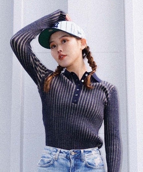 atmos pink（アトモスピンク）の「atmos pink 配色開襟リブニット（ニット/セーター・レディース・ブラウン/グリーン/ネイビー・FREE）」の4枚目の写真