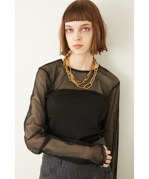 LA PEAU DE GEM（ラポドゥジェム）の「【LA PEAU DE GEM】シアーニットチュール（ニット/セーター・レディース・ブラック/ベージュ/カーキ/ブルー・FREE）」の5枚目の写真