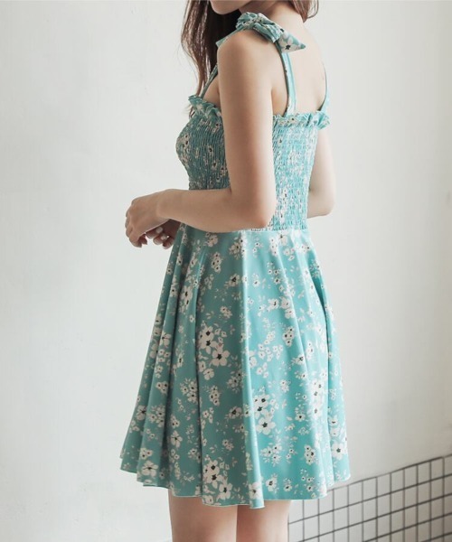 Dalfwin(ダールフィン)の「2022 S/S 春夏 水着レディース レトロフラワープリントシャーリングワンピース水着(水着・レディース・グリーン/ネイビー/ベージュ・LARGE/MEDIUM/SMALL)」の14枚目の写真