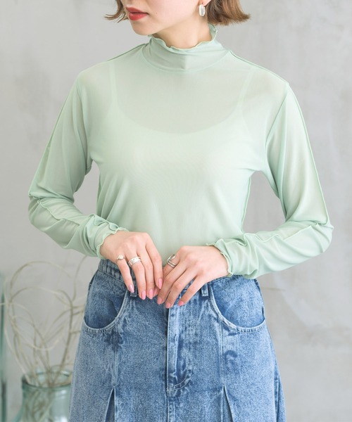 RETRO GIRL（レトロガール）の「シアーハイネックレイヤードカットソー（Tシャツ/カットソー・レディース・ブラウン系その他/ホワイト/グリーン/ブラック/オレンジ・FREE）」の4枚目の写真