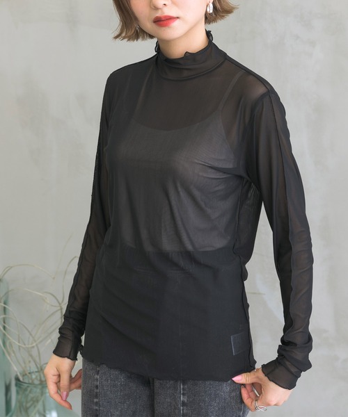 RETRO GIRL（レトロガール）の「シアーハイネックレイヤードカットソー（Tシャツ/カットソー・レディース・ブラウン系その他/ホワイト/グリーン/ブラック/オレンジ・FREE）」の3枚目の写真