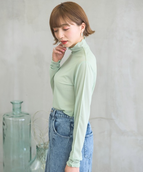 RETRO GIRL（レトロガール）の「シアーハイネックレイヤードカットソー（Tシャツ/カットソー・レディース・ブラウン系その他/ホワイト/グリーン/ブラック/オレンジ・FREE）」の8枚目の写真