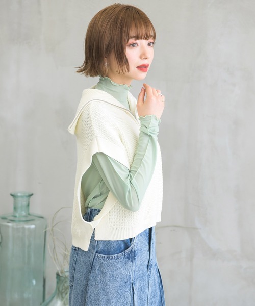 RETRO GIRL（レトロガール）の「シアーハイネックレイヤードカットソー（Tシャツ/カットソー・レディース・ブラウン系その他/ホワイト/グリーン/ブラック/オレンジ・FREE）」の12枚目の写真