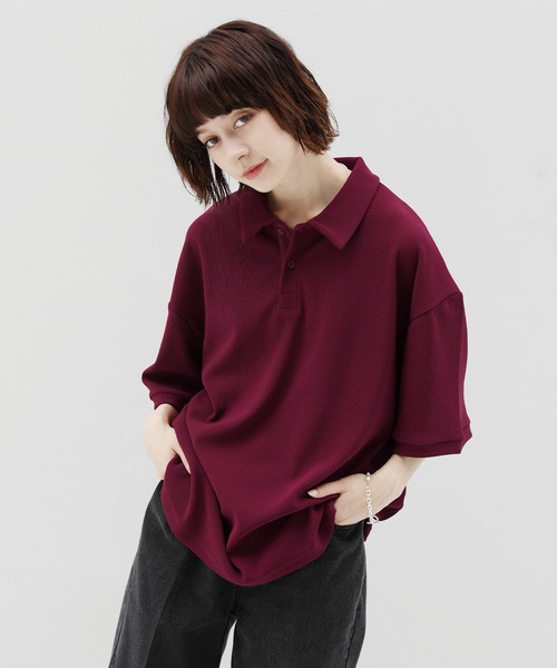 ETELIO（エテリオ）の「リップルプリーツビッグシルエットポロシャツ（ポロシャツ・メンズ・ベージュ/ライトグレー/ブラック/ワイン/ブルーグリーン・M/S/L）」の5枚目の写真