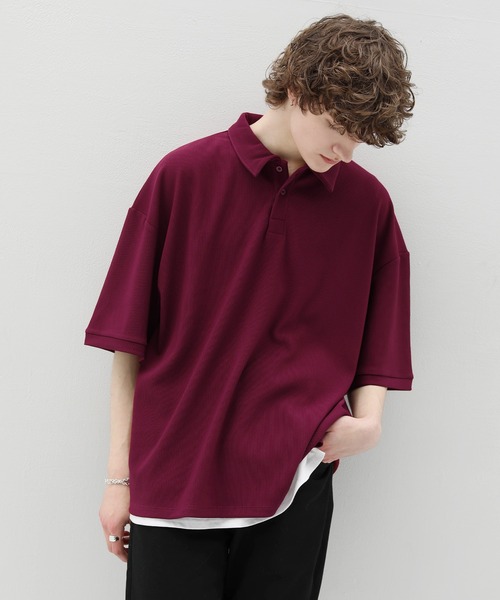 ETELIO（エテリオ）の「リップルプリーツビッグシルエットポロシャツ（ポロシャツ・メンズ・ベージュ/ライトグレー/ブラック/ワイン/ブルーグリーン・M/S/L）」の6枚目の写真