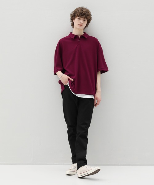 ETELIO（エテリオ）の「リップルプリーツビッグシルエットポロシャツ（ポロシャツ・メンズ・ベージュ/ライトグレー/ブラック/ワイン/ブルーグリーン・M/S/L）」の7枚目の写真