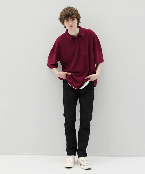 ETELIO（エテリオ）の「リップルプリーツビッグシルエットポロシャツ（ポロシャツ・メンズ・ベージュ/ライトグレー/ブラック/ワイン/ブルーグリーン・M/S/L）」の8枚目の写真