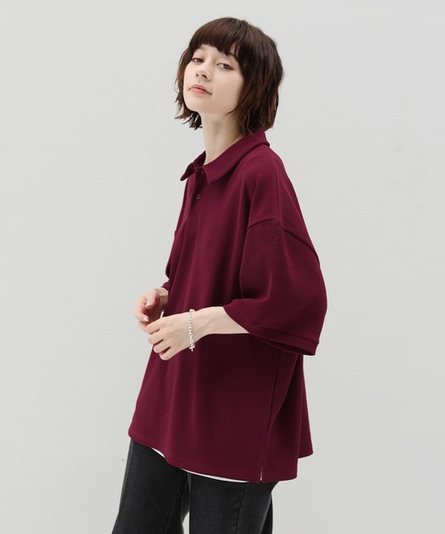 ETELIO（エテリオ）の「リップルプリーツビッグシルエットポロシャツ（ポロシャツ・メンズ・ベージュ/ライトグレー/ブラック/ワイン/ブルーグリーン・M/S/L）」の9枚目の写真