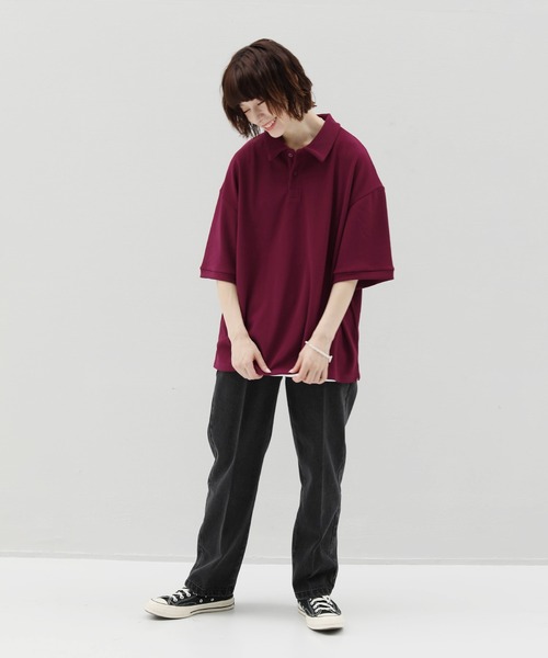 ETELIO（エテリオ）の「リップルプリーツビッグシルエットポロシャツ（ポロシャツ・メンズ・ベージュ/ライトグレー/ブラック/ワイン/ブルーグリーン・M/S/L）」の12枚目の写真