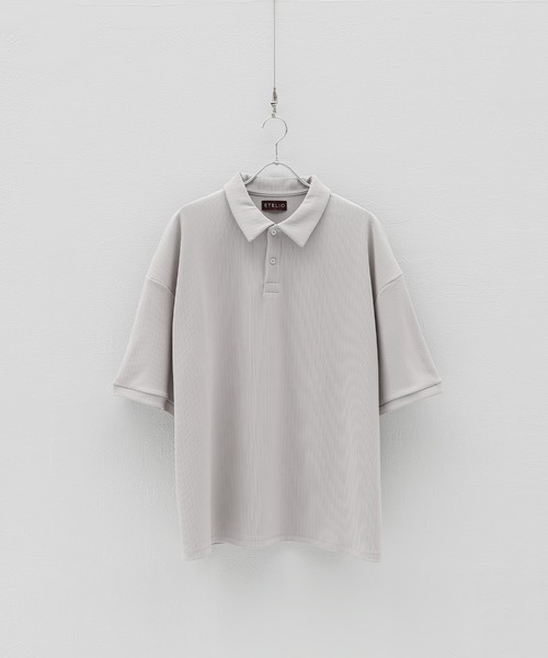 ETELIO（エテリオ）の「リップルプリーツビッグシルエットポロシャツ（ポロシャツ・メンズ・ベージュ/ライトグレー/ブラック/ワイン/ブルーグリーン・M/S/L）」の14枚目の写真