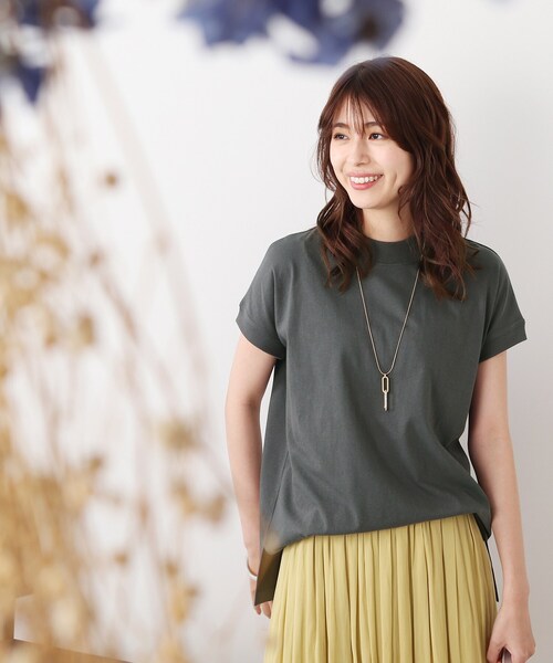 DRESKIP(ドレスキップ)の「◆【遮熱/接触冷感/UVカット/追加生産】AIR SHIELD フレンチTシャツ(Tシャツ/カットソー・レディース・オフホワイト/オリーブ/グレー系その他/ライトグリーン/ライトベージュ/ブラック系2・02/03/04)」の3枚目の写真