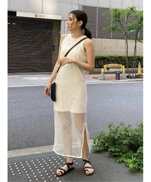 レイヤードメッシュロングワンピース