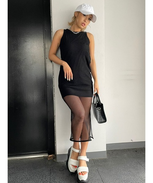 EGOIST（エゴイスト）の「レイヤードメッシュロングワンピース（ワンピース・レディース・ホワイト/ブルー/ブラック・FREE）」の4枚目の写真