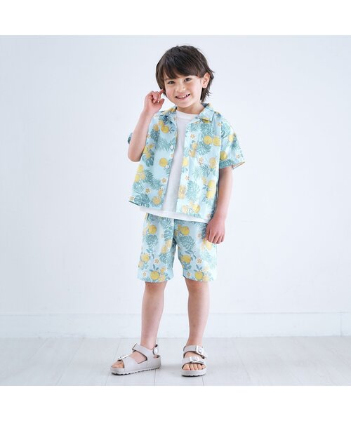 apres les cours(アプレレクール)の「トロピカルリンクシャツ(シャツ/ブラウス・キッズ・サックスブルー/オレンジ・100/110/140/120/80/130/90)」の3枚目の写真