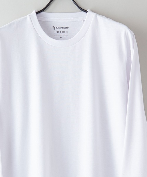 Blue Standard (ブルースタンダード)の「【BLUE STANDARD/ブルースタンダード】ZEROSTAIN ゼロステイン 汗染みの目立ちにくいTシャツ クルーネックロンT UVカット 撥水性 汗シミ防止加工(Tシャツ/カットソー・メンズ・ホワイト/ブラック/ネイビー/オリーブ/杢グレー・MEDIUM/LARGE/X-LARGE)」の12枚目の写真