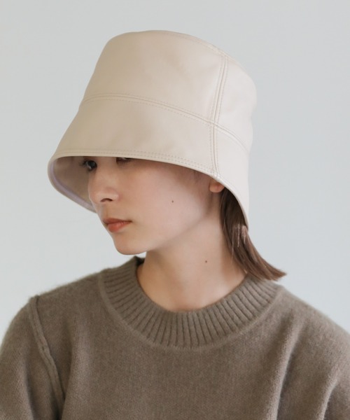 select MOCA（セレクトモカ）の「フェイクレザーバケットハット（ハット・レディース・ホワイト/ブラック・FREE）」の3枚目の写真