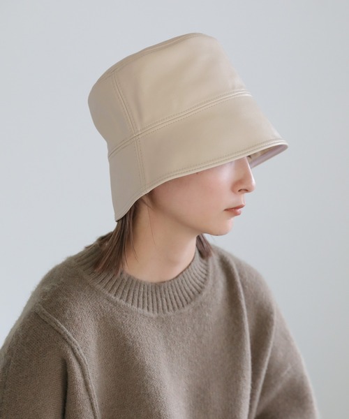 select MOCA（セレクトモカ）の「フェイクレザーバケットハット（ハット・レディース・ホワイト/ブラック・FREE）」の5枚目の写真