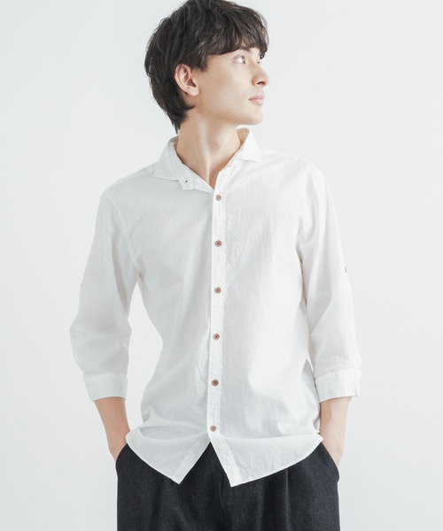 日本製 国産 綿麻7分袖ロールアップホリゾンタルカラーシャツ シャツ ブラウス Rocky Monroe ロッキーモンロー のファッション通販 Zozotown