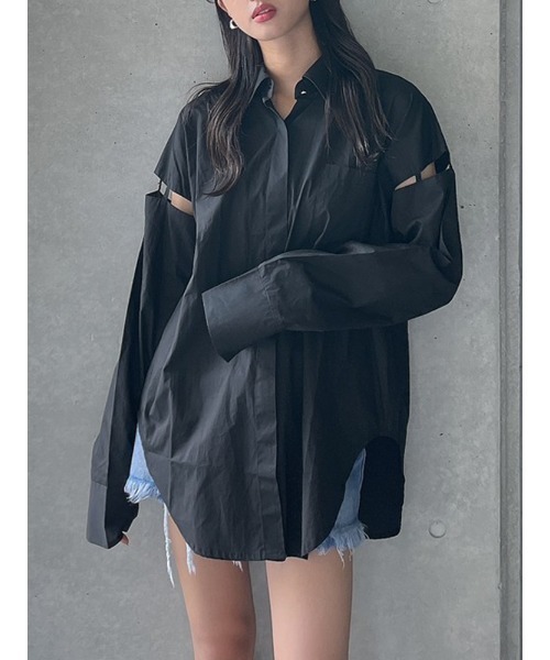 ENVYM（アンビー）の「アームスリットＳＨ（シャツ/ブラウス・レディース・ホワイト/ブラック/ストライプ・FREE）」の2枚目の写真