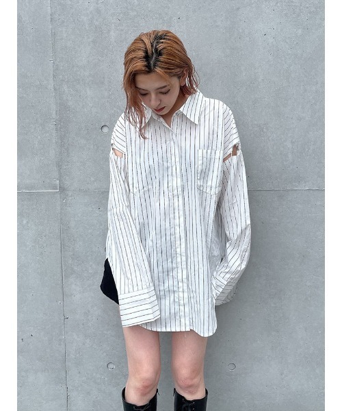 ENVYM（アンビー）の「アームスリットＳＨ（シャツ/ブラウス・レディース・ホワイト/ブラック/ストライプ・FREE）」の10枚目の写真