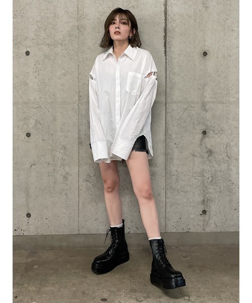 ENVYM（アンビー）の「アームスリットＳＨ（シャツ/ブラウス・レディース・ホワイト/ブラック/ストライプ・FREE）」の22枚目の写真