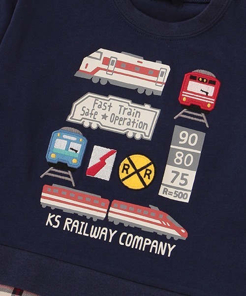 kladskap（クレードスコープ）の「電車アップリケ裾レイヤード風長袖Tシャツ（Tシャツ/カットソー・キッズ・ベージュ/ネイビー・100cm/120cm/80ｃｍ/110cm/90cm/130cm）」の8枚目の写真