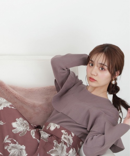 PROPORTION BODY DRESSING（プロポーションボディドレッシング）の「ラッフルフレアスリーブニット / 1212270913（ニット/セーター・レディース・ダークグレー/ブラウン系その他/オフホワイト・FREE）」の3枚目の写真