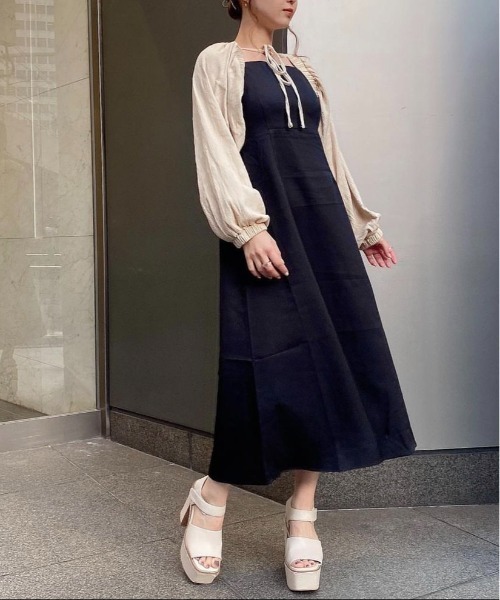 one way（ワンウェイ）の「ショートボレロ付キャミワンピース（ワンピース・レディース・ブラック/ベージュ・FREE）」の5枚目の写真