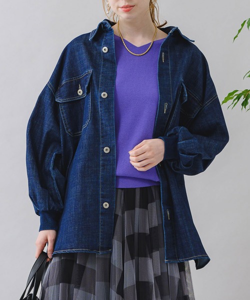 Paradise Picnic（パラダイスピクニック）の「CYAN ワイドスリーブデニムシャツジャケット（デニムジャケット・レディース・ネイビー/ブルー・FREE）」の2枚目の写真