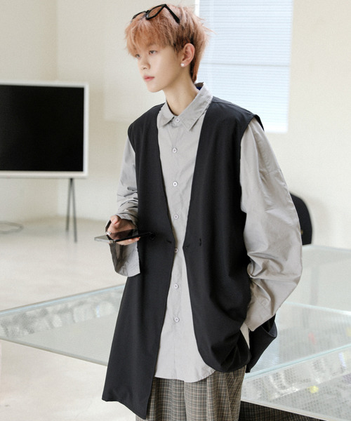 ますぽんさま専用。UpcycleLino ノーカラー ビッグシルエット ベスト